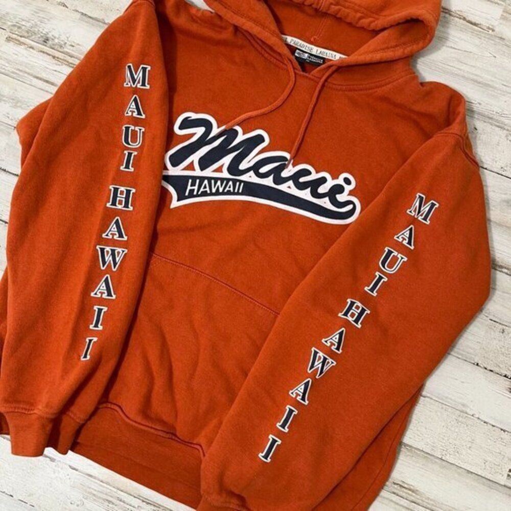 Vintage‎ Y2k Maui Hawaii Orange Blue Hoodie Sweatshirt Mens Size Medium